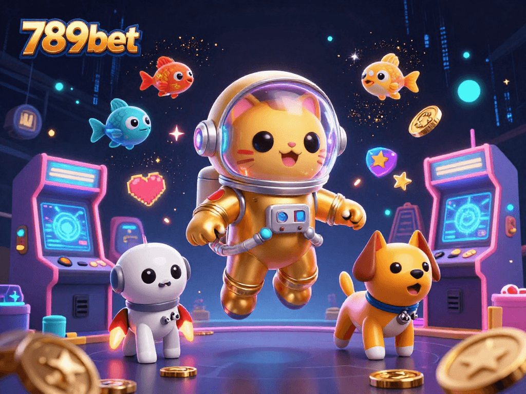 Play and win exciting games at 789bet, featuring vibrant 3D digital illustrations of casino fun.