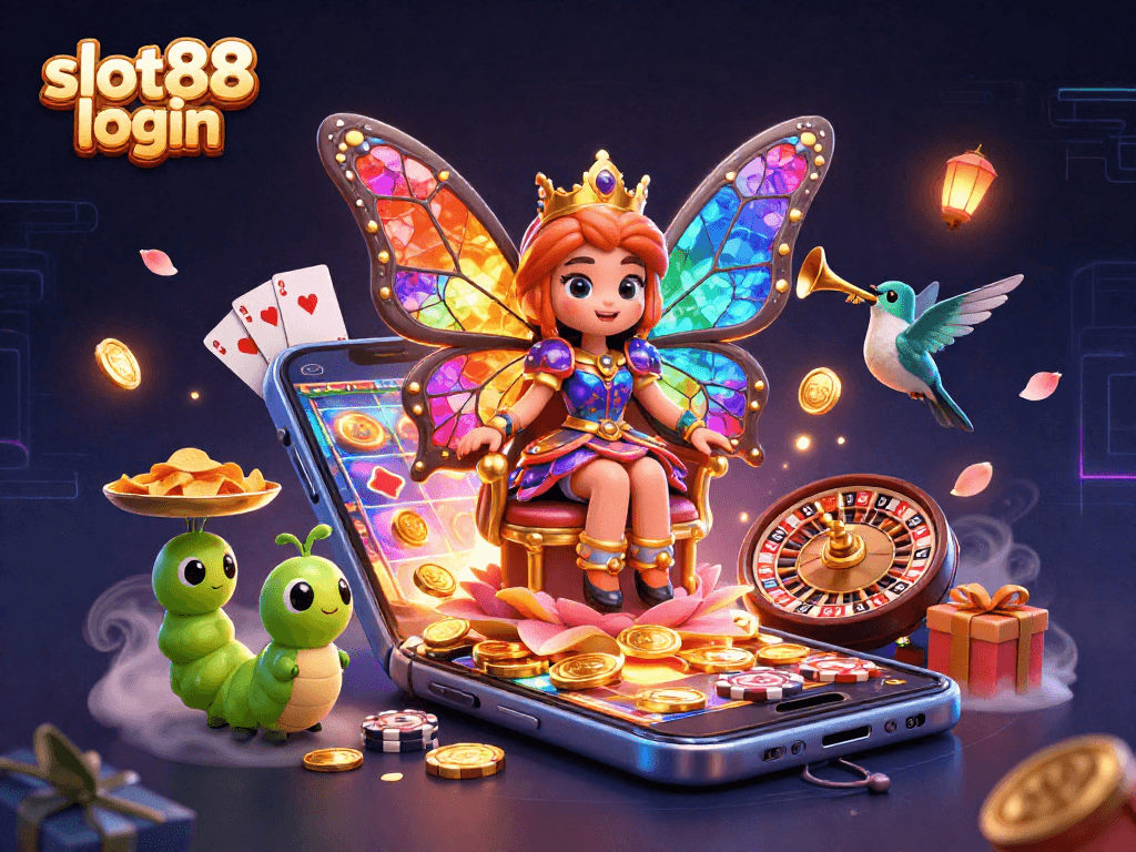Spin the reels and win with vibrant visuals at slot88 login featuring a whimsical butterfly queen.