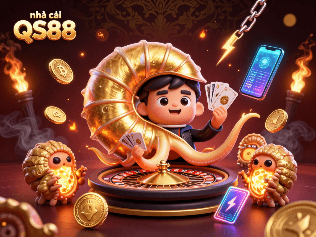Experience thrilling games at nhà cái QS88 with vibrant casino scenes and dazzling crypto elements.
