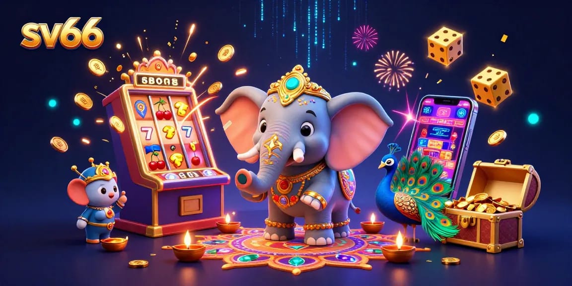 Experience vibrantly engaging slots with sv66's unique elephant-themed 3D casino illustration.