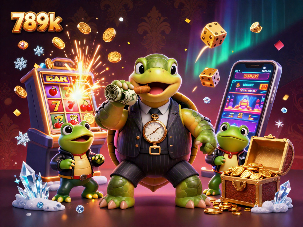 Experience exciting wins at 789k with a turtle mobster and jackpot-filled casino scene.