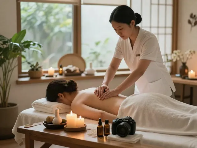 Professional therapist providing 일산출장마사지 in a serene spa setting.