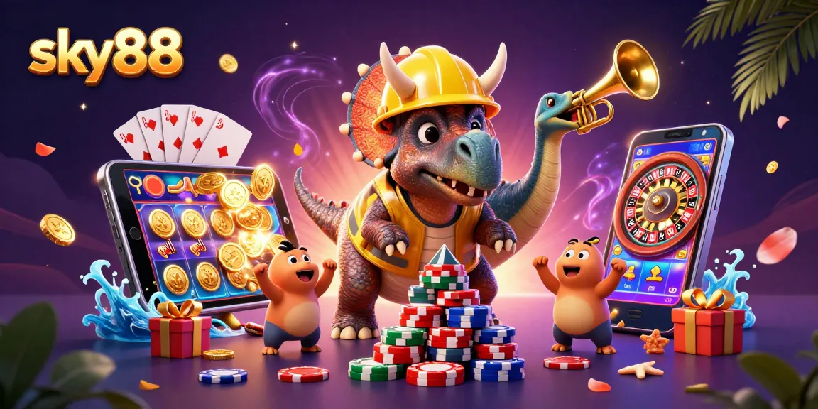 Engage with sky88's 3D animated creatures as they celebrate exciting casino wins with poker chips and gaming elements.