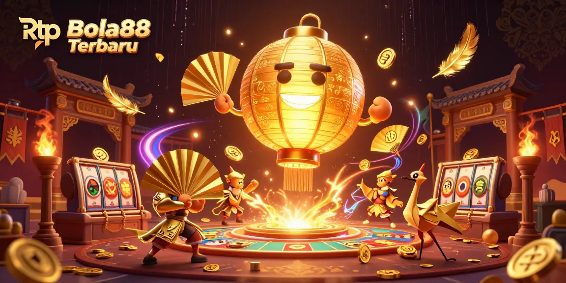 Experience the excitement of Rtp Bola88 Terbaru with vibrant casino action and golden wins above a lively market.
