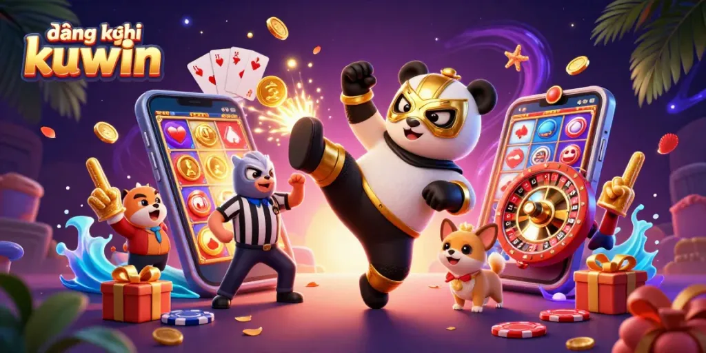 Join the action with đăng ký kuwin as a panda wrestler kicks into the casino excitement!