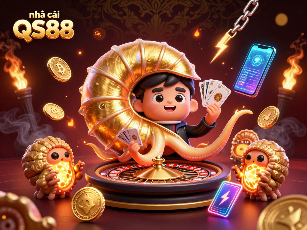 Experience thrilling games at nhà cái QS88 with vibrant casino scenes and dazzling crypto elements.