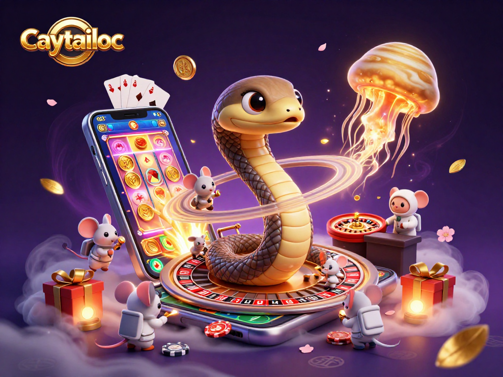 Experience caytailoc wins with colorful slot games and cosmic themes in this vibrant illustration