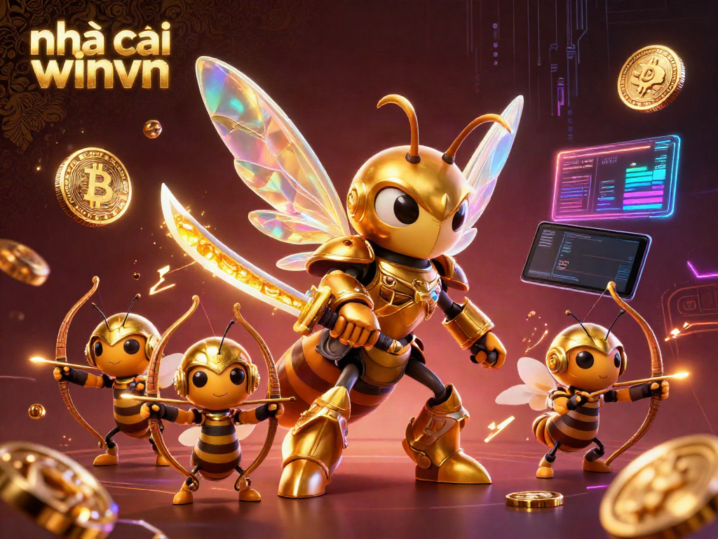 Bet and win at nhà cái winvn in a vibrant casino scene featuring 3D bee samurai and crypto elements.