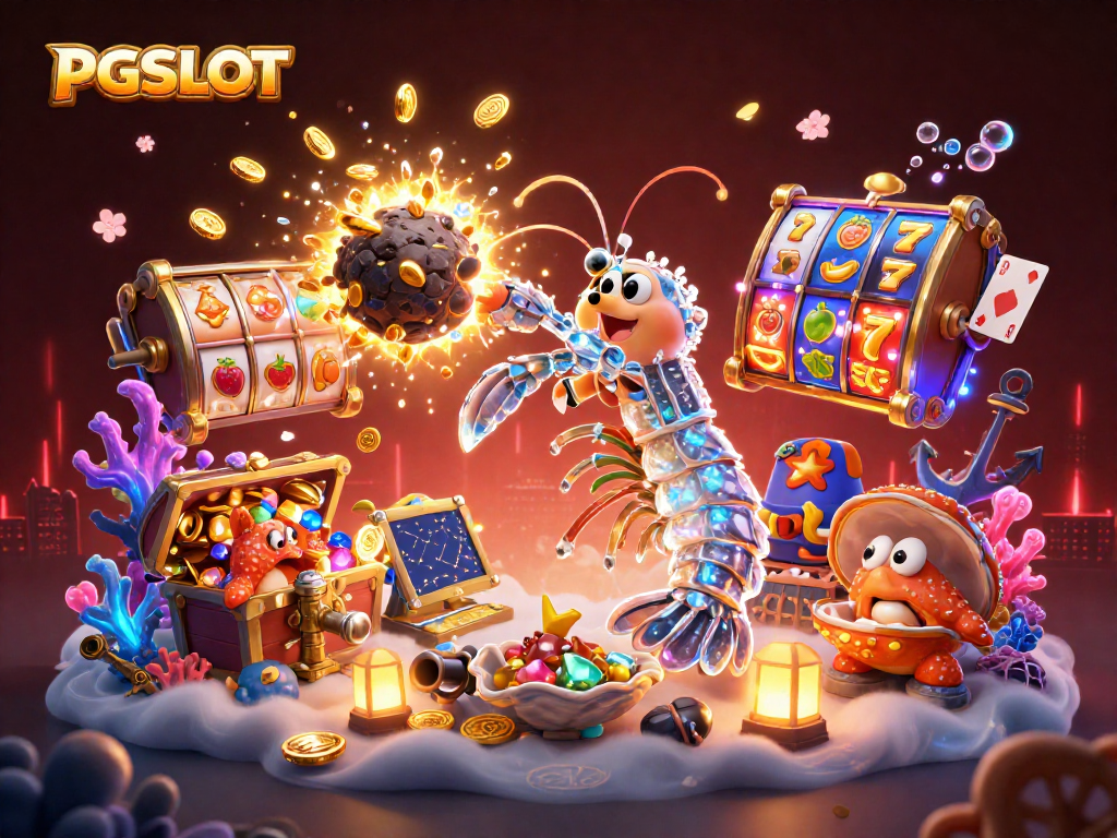 Spin the reels with PGSLOT, featuring colorful slot symbols and golden treasures in a cosmic adventure