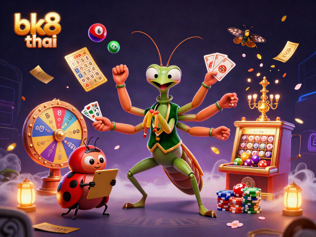 Experience vibrant gaming with bk8 thai's colorful illustration of a lively casino atmosphere.