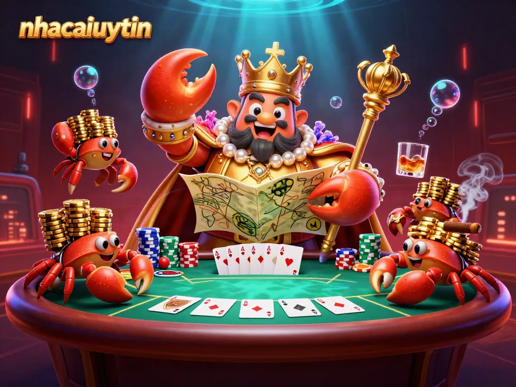 Engage in thrilling poker games with nhacaiuytin and discover the golden crab emperor's royal treasures.