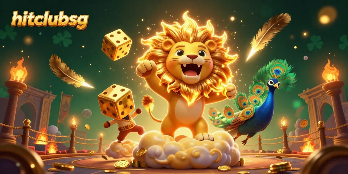 Join the action with hitclubsg as the sun lion roars triumphantly amidst gold coins and vibrant casino elements