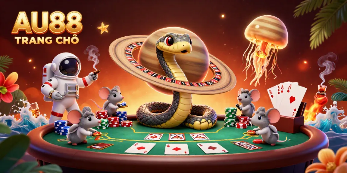 Experience thrilling gaming with AU88 TRANG CHỦ, featuring a vibrant cosmic casino scene.