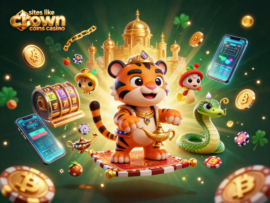 Engage with thrilling games like slots at sites like crown coins casino through a vibrant 3D animated illustration.