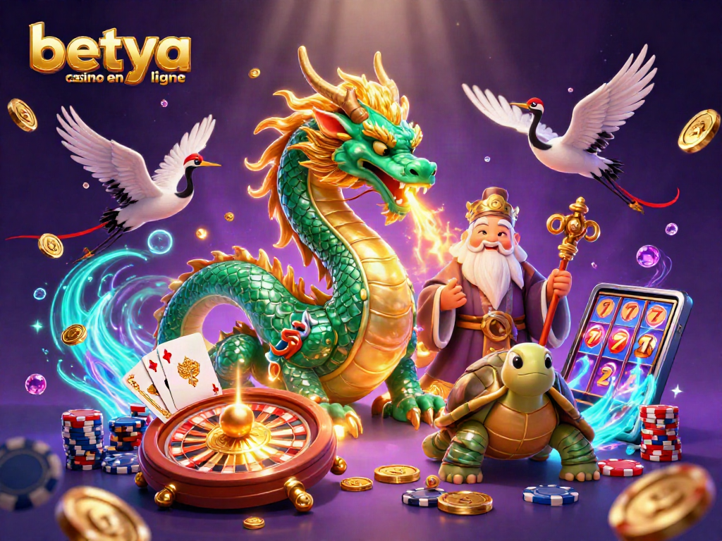 Play exciting games at betya casino en ligne with dynamic illustrations of luck and winning symbols.