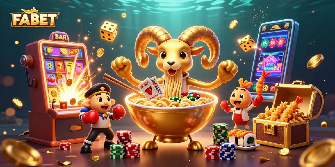 Play thrilling games at FABET with a vibrant casino scene featuring characters and jackpot elements.