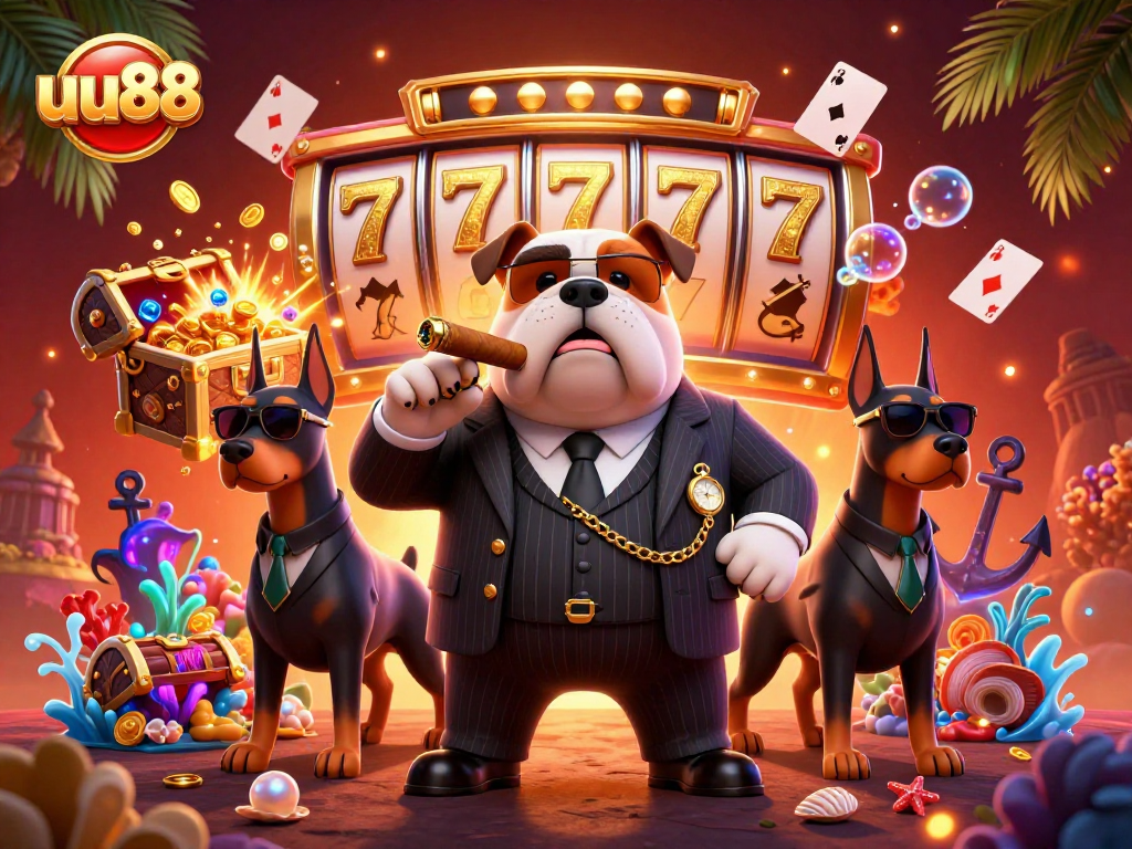 Engage in thrilling slots action at uu88 with mafia characters and rich casino elements.