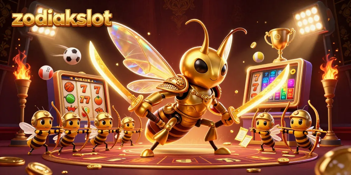 Permainan slot zodiakslot yang menarik dengan karakter kartun yang energik dan elemen kasino berkilau.