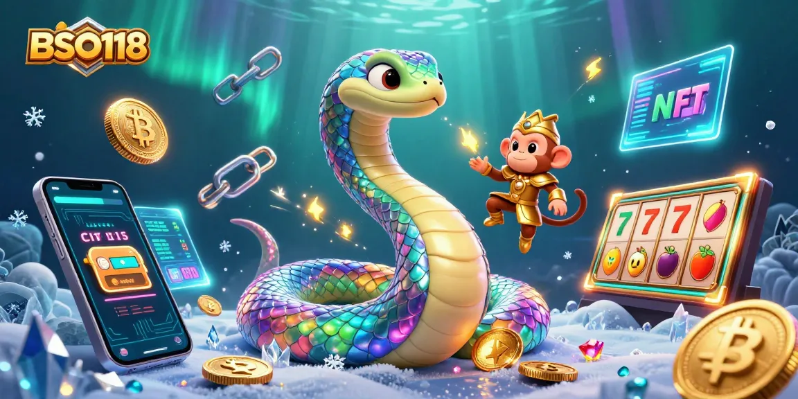 Engage in the thrilling world of slots with BSO118 and a vibrant 3D illustration of a rainbow serpent.