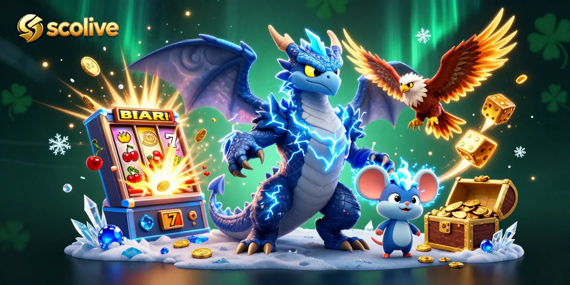 Socolive showcases a thrilling casino atmosphere with vibrant characters, slot machines, and golden treasures.