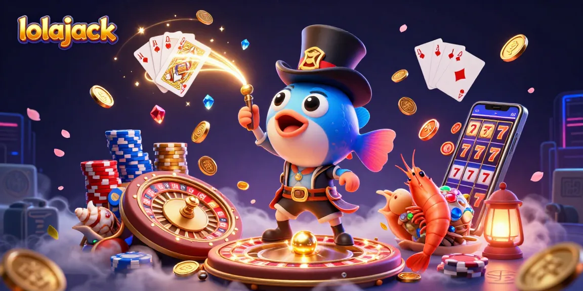 Engage with lolajack, a vibrant 3D scene of casino excitement featuring playful characters and rich treasure.