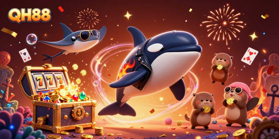 Experience the thrills of QH88 with vibrant characters and dynamic casino elements in this engaging illustration.