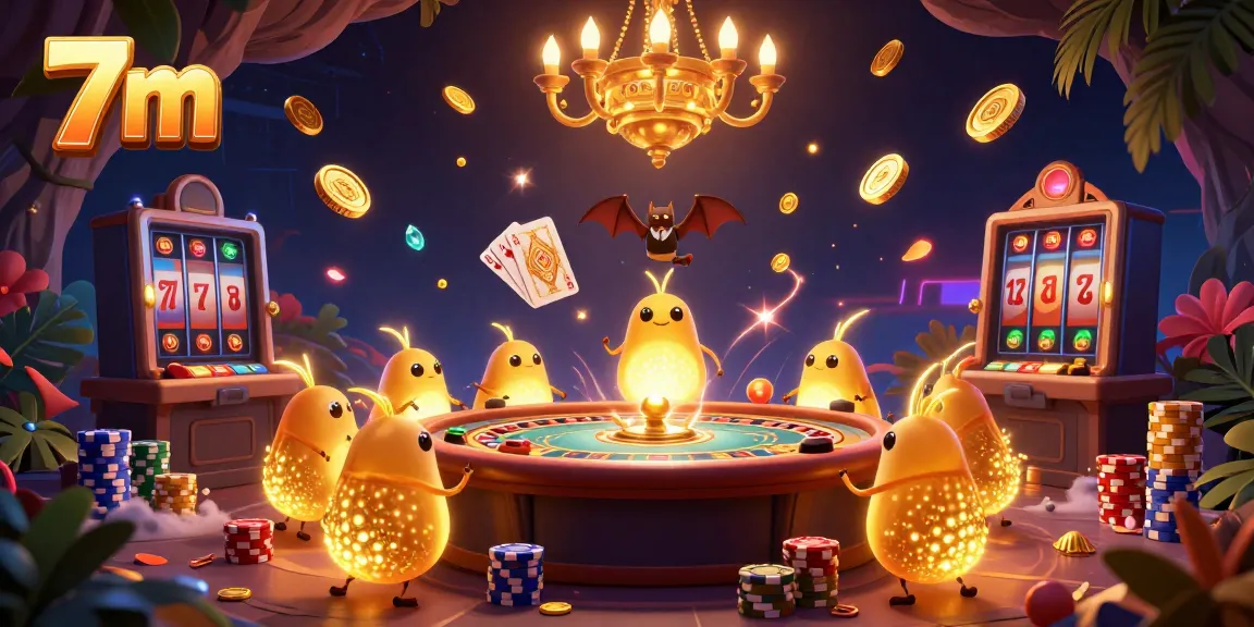 Experience the electrifying atmosphere of 7m's casino with glowing characters and dazzling gaming elements.
