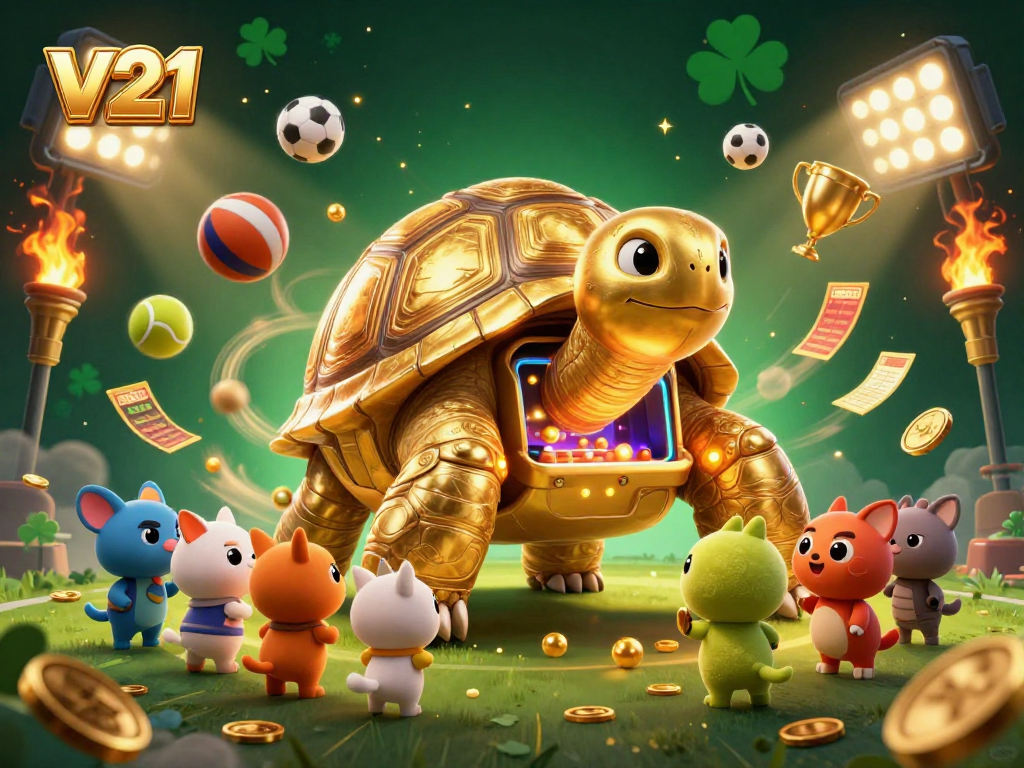 Pemain v21 merasakan keseruan dengan mesin jackpot pinball yang dikelilingi bola olahraga dan koin emas