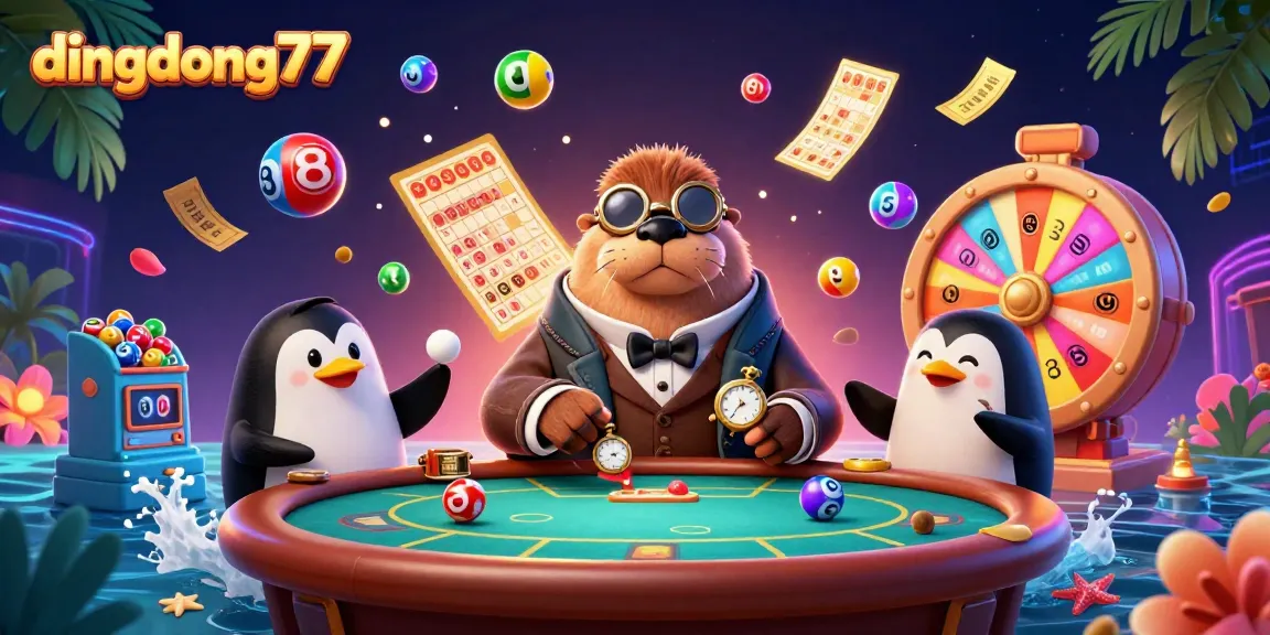 Experience thrilling gaming with dingdong77 at an underwater casino table featuring a walrus, penguin dealer, and pufferfish.