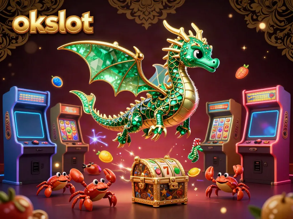 ภาพการ์ตูน 3 มิติของมังกรทะเลพร้อมแคชของรางวัลจากเกมสล็อต okslot