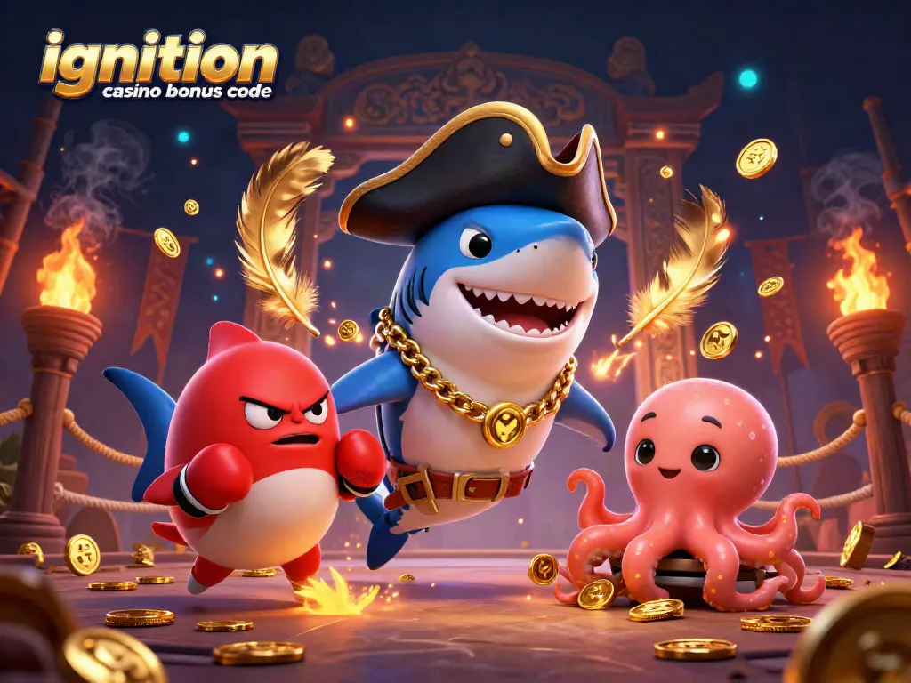 Win big with the ignition casino bonus code in this dynamic pirate-themed casino scene.