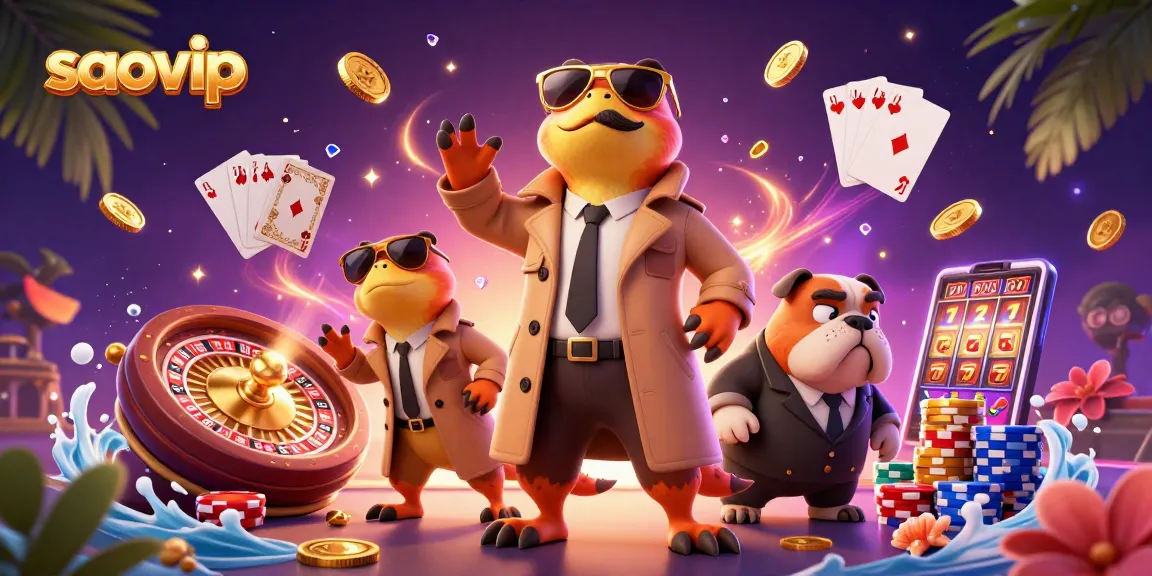 Experience saovip highlights with clever raptors in a trench coat at a casino entrance.