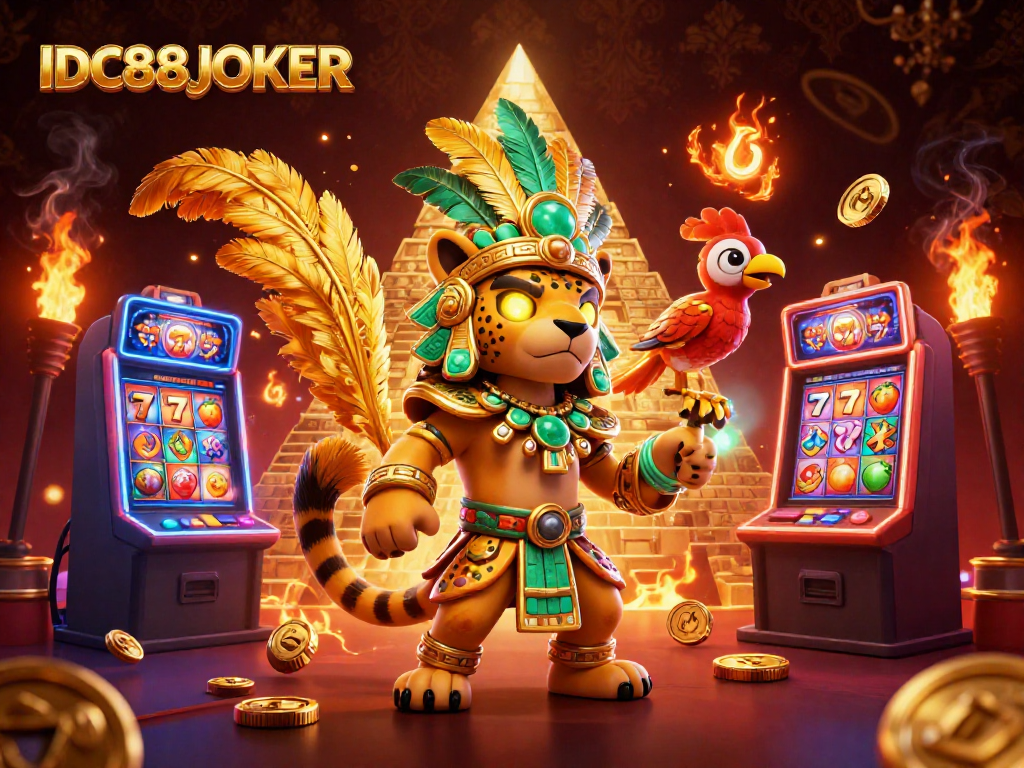 Experience thrilling online gaming with IDC88JOKER in a vibrant, immersive casino scene.