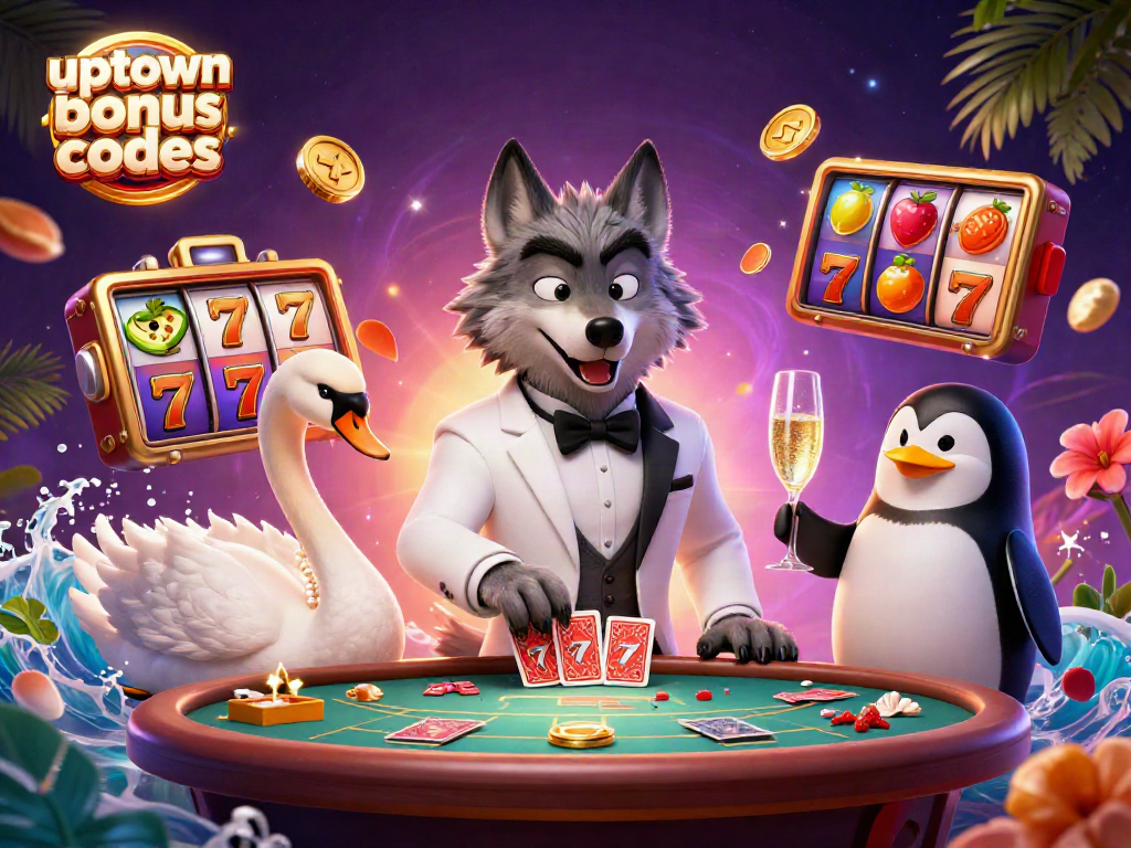 Engage with uptown aces bonus codes through this action-packed casino illustration featuring vibrant characters and elements.