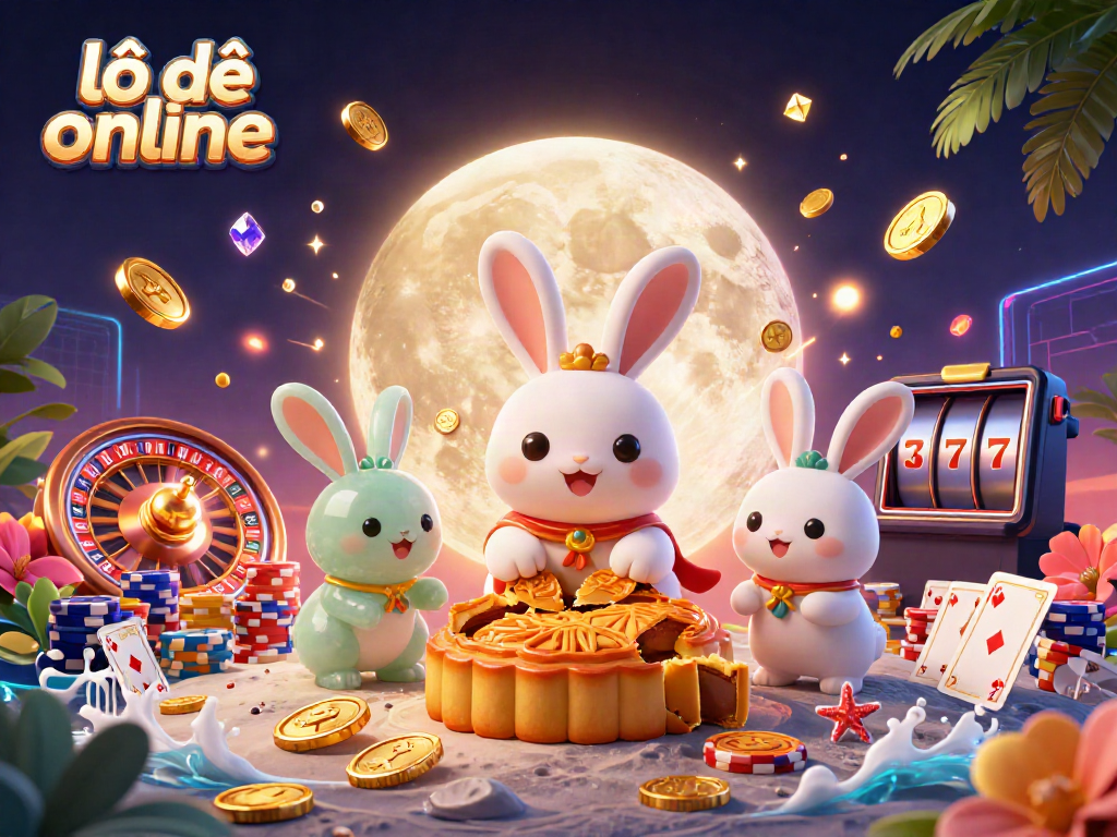 Experience lô đề online excitement with a vibrant 3D illustration featuring a moon rabbit and casino elements.