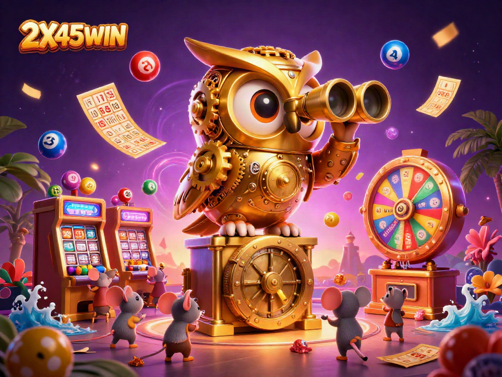 Menangkan permainan judi dengan 2X45WIN, penuh warna dan elemen kasino yang menarik.