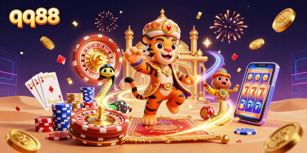 Engage with thrilling qq88 casino action featuring a dynamic Arabian Nights-themed scene.