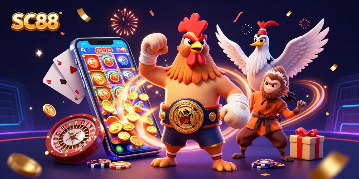 Engage with SC88's vibrant gaming scene featuring slot games and dynamic characters.