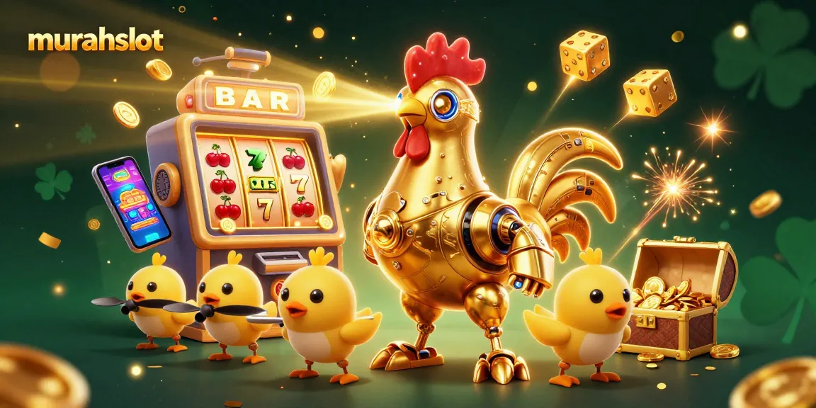 Gali jackpot di murahslot dengan mesin slot penuh koin dan simbol keberuntungan.