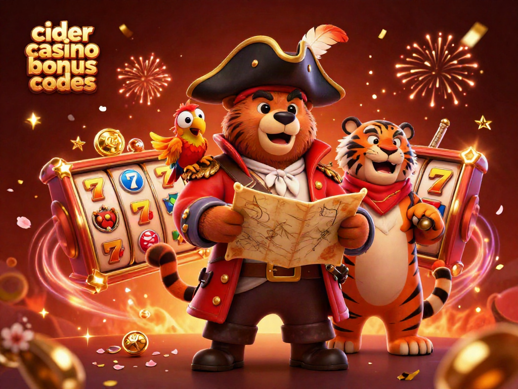 Experience fun with cider casino bonus codes featuring a pirate bear, tiger, and golden symbols.