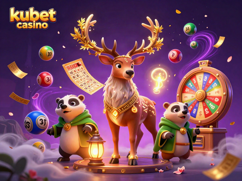 Engage with kubet casino featuring a Celtic stag and dynamic gaming elements in an enchanting scene.