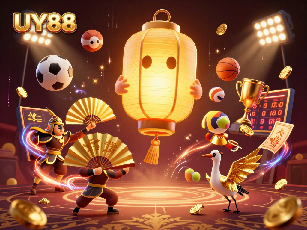 Experience thrilling sports betting action at UY88 with dynamic elements and engaging characters.