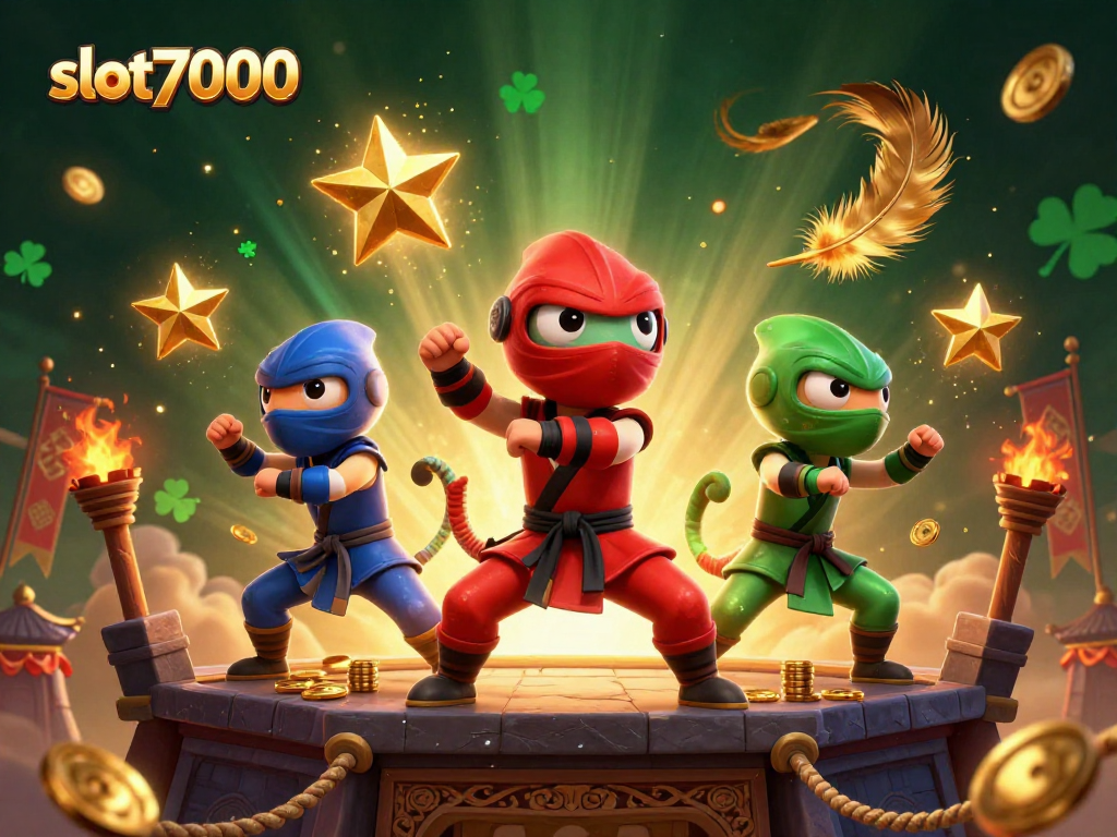 Experience the thrill of slot7000 with dynamic ninja chameleons battling in a rich casino-themed arena.
