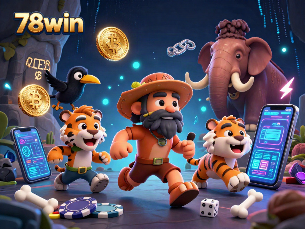 Experience the thrill of 78win's prehistorical casino with grand visuals and crypto elements.