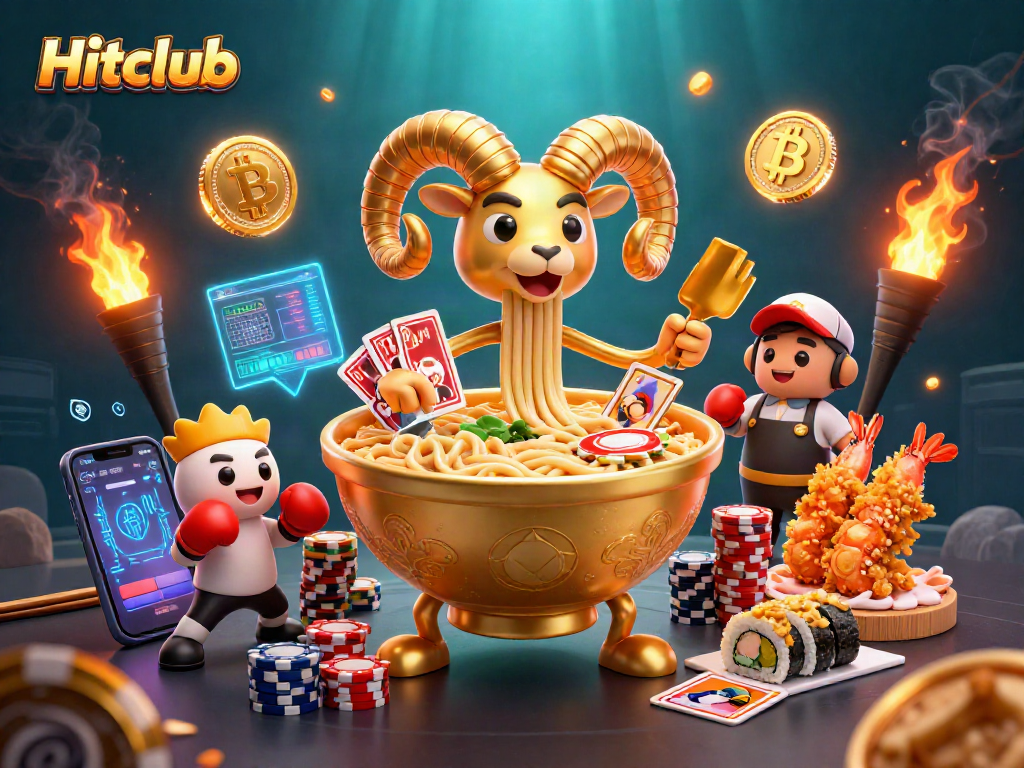 Engage in thrilling action at Hitclub with a vibrant casino-themed 3D illustration showcasing unique characters.