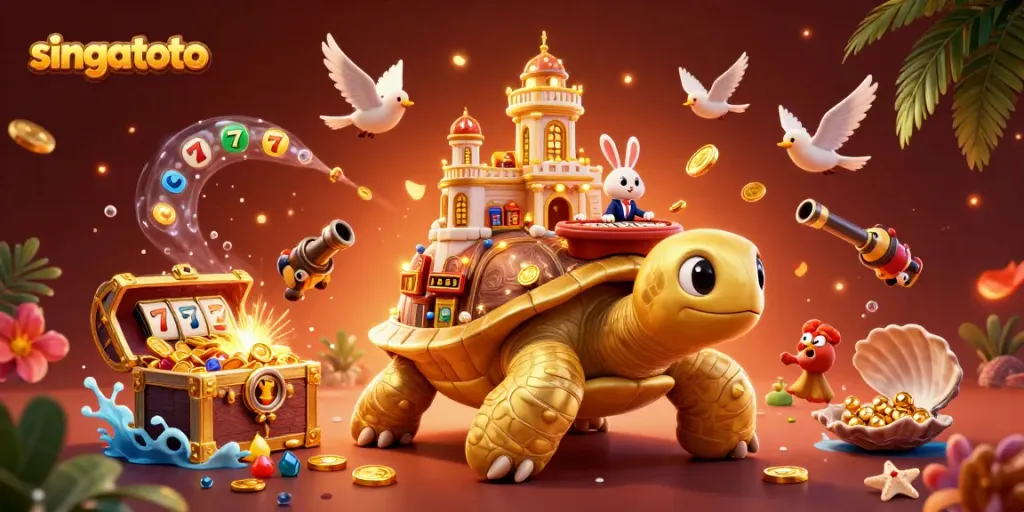 Experience the thrill of singatoto with an exciting 3D illustration of slots and casino elements.