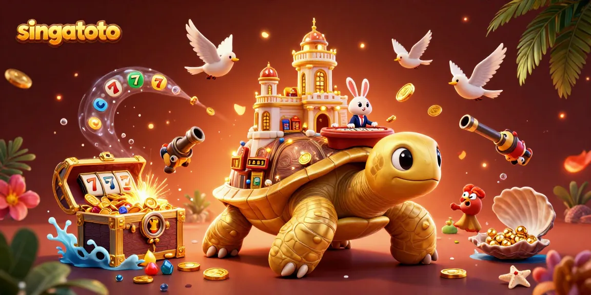 Experience the thrill of singatoto with an exciting 3D illustration of slots and casino elements.