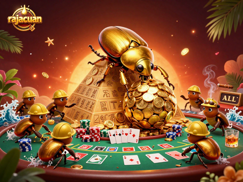 Experience rajacuan's exciting gambling atmosphere with vibrant casino elements and dynamic characters.