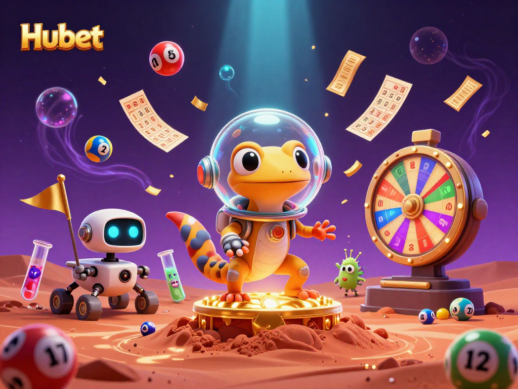 Engage with Hubet's exciting casino extravaganza featuring a Martian gecko and dynamic game elements.