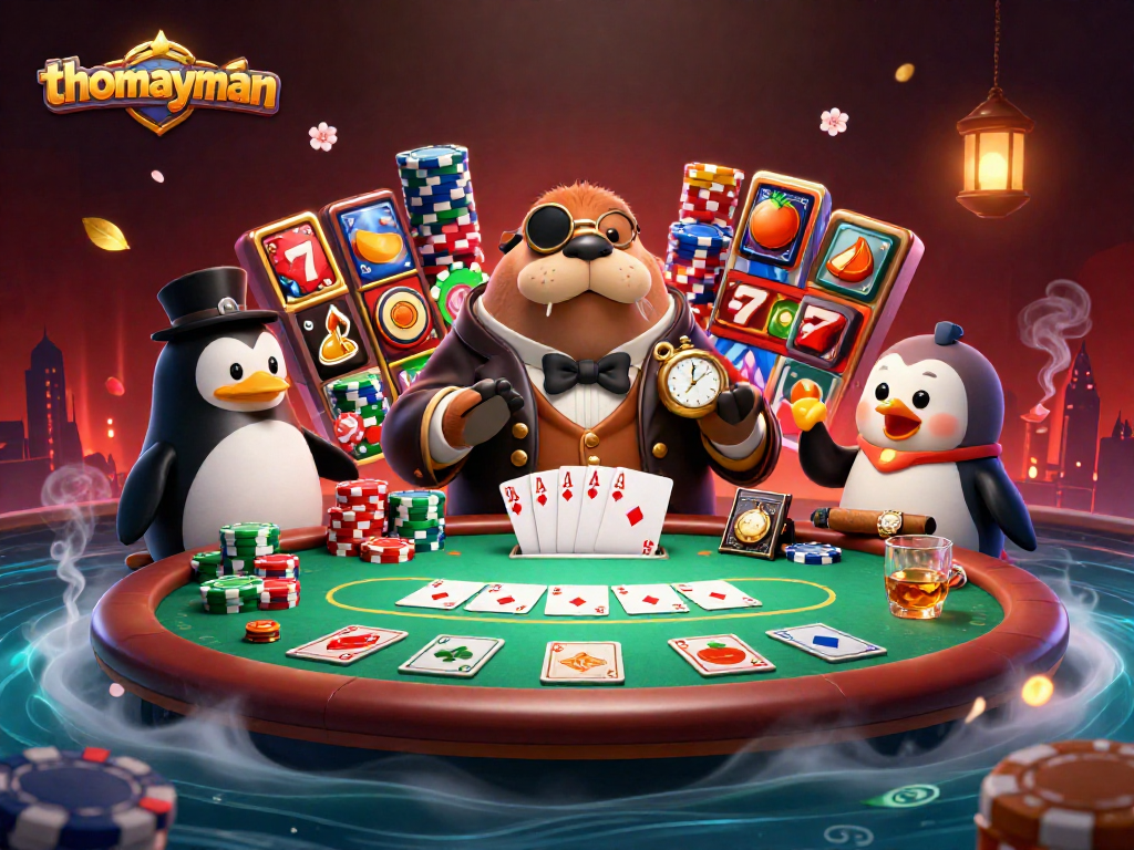 Experience the thrilling game of thomayman featuring poker dynamics with colorful characters